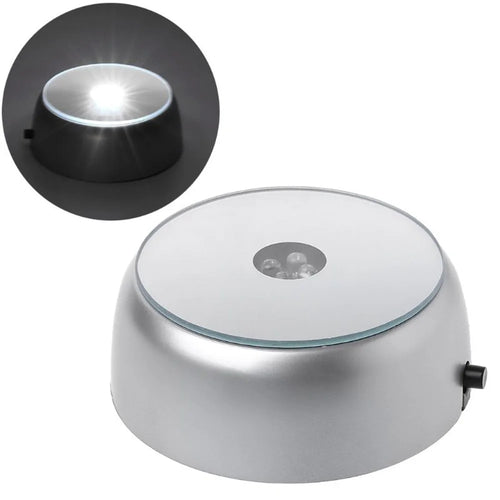 4 LEDs Luminous Base Light Crystal Glass Transparent Objects Display Laser Colorful Round Stand Base - White Light - 1