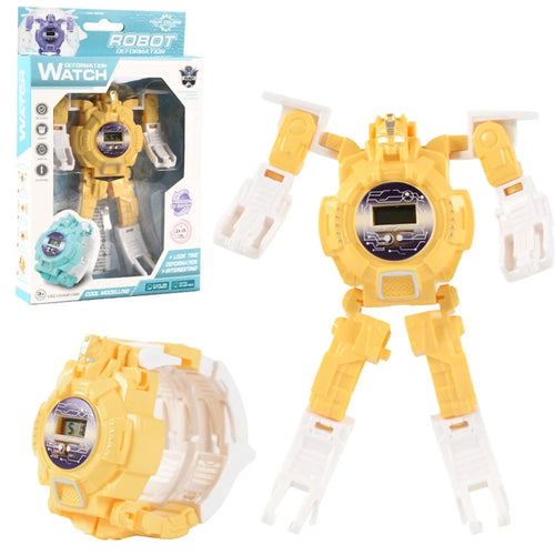 Children Cartoon Deformation Electronic Watch Assembly Robot Model Toy - Yellow - 1