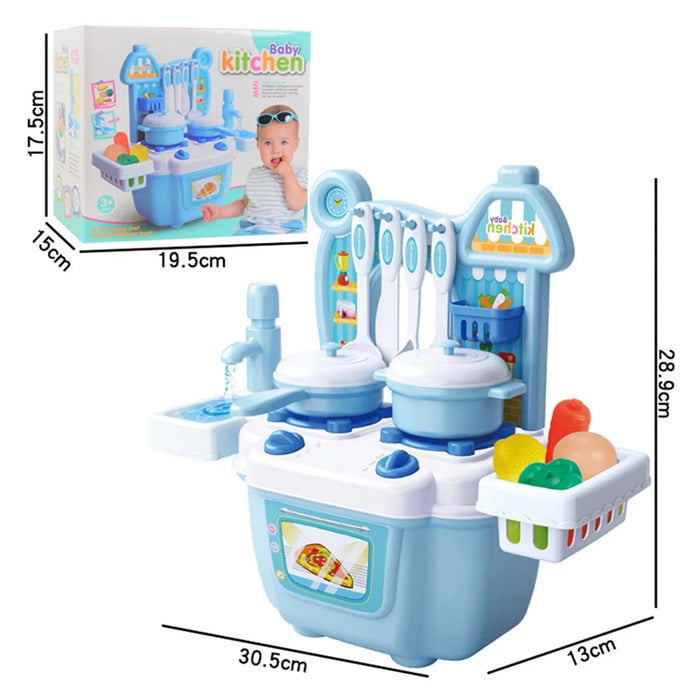Children Kids Educational Play Set Kitchen Toys Plastics Dollhouse Dining Table - Blue - 2