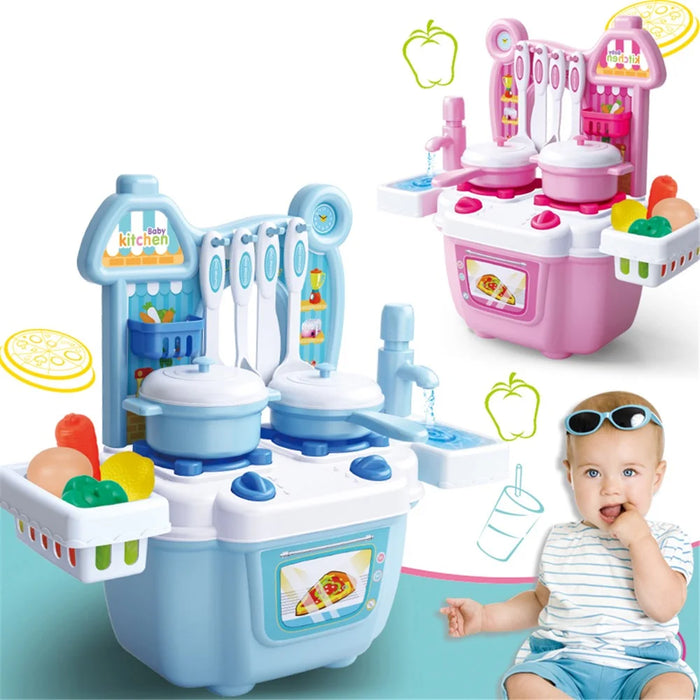 Children Kids Educational Play Set Kitchen Toys Plastics Dollhouse Dining Table - Blue - 4