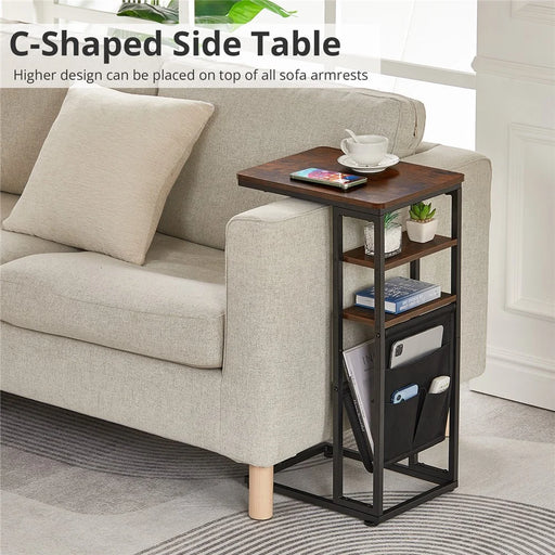 DULCII 595-C2 Narrow Side Table with Magazine Holder, 40x30x71cm - Rustic Brown - 2