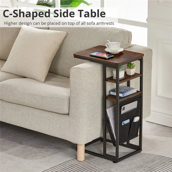 DULCII 595-C2 Narrow Side Table with Magazine Holder, 40x30x71cm - Rustic Brown - 2