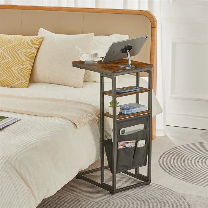 DULCII 595-C2 Narrow Side Table with Magazine Holder, 40x30x71cm - Rustic Brown - 5