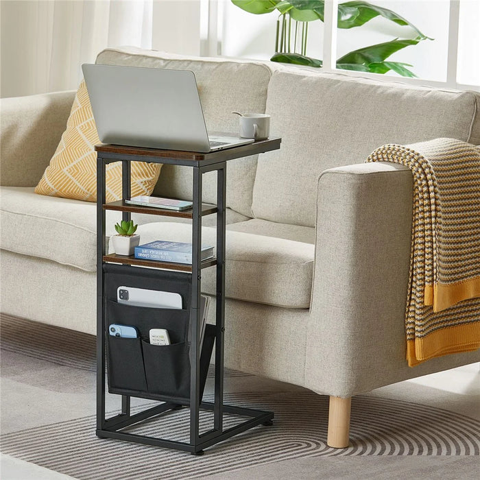 DULCII 595-C2 Narrow Side Table with Magazine Holder, 40x30x71cm - Rustic Brown - 6