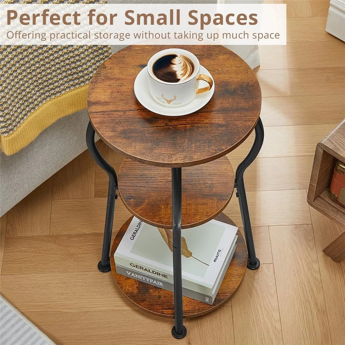 DULCII 888-8HP-3-Tier Small Round Side Table Waist End Table, 30x30x55cm - Rustic Brown - 2