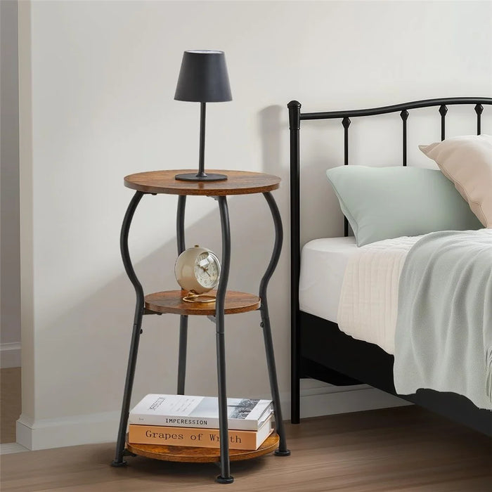 DULCII 888-8HP-3-Tier Small Round Side Table Waist End Table, 30x30x55cm - Rustic Brown - 4
