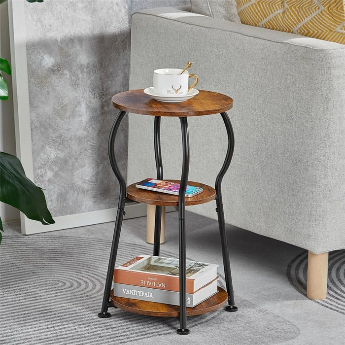 DULCII 888-8HP-3-Tier Small Round Side Table Waist End Table, 30x30x55cm - Rustic Brown - 5