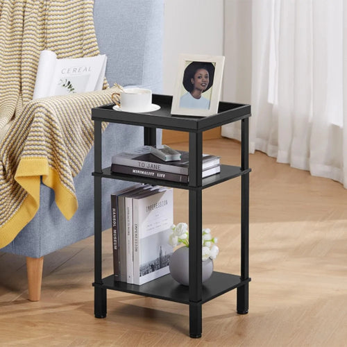 DULCII L-Shaped 3-Tier Side Table,34x28x61cm for Home / Office - Black Dark Walnut - 1