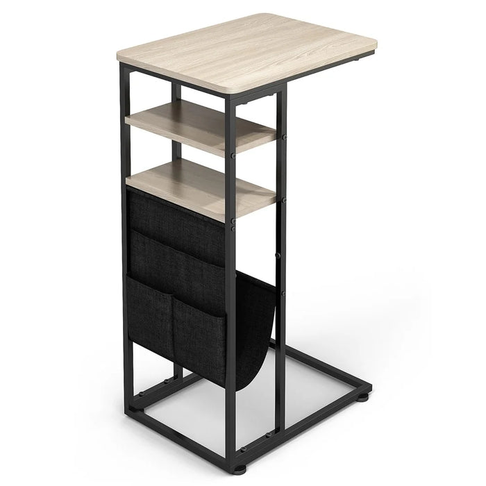 DULCII Double Column C-Shaped Side Table 40 x 30 x 71cm with Oxford Fabric Bag - Oak - 1