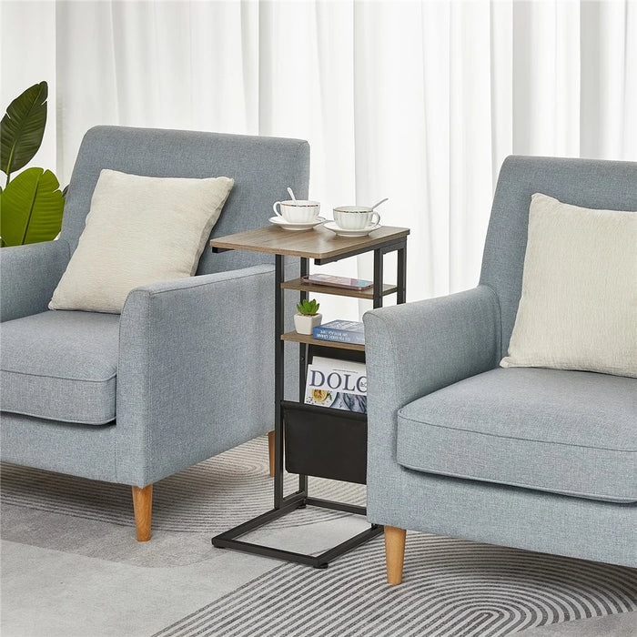 DULCII Double Column C-Shaped Side Table 40 x 30 x 71cm with Oxford Fabric Bag - Oak - 5