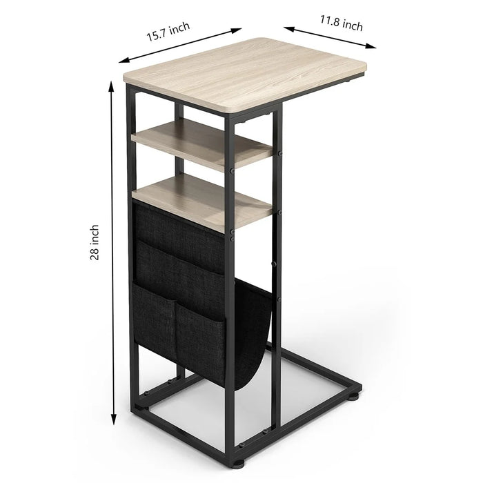 DULCII Double Column C-Shaped Side Table 40 x 30 x 71cm with Oxford Fabric Bag - Oak - 7