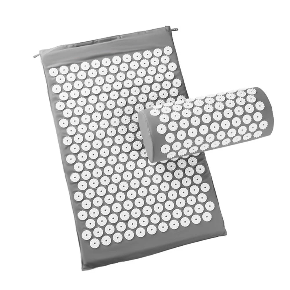 Non-slip Yoga Mat Acupressure Massager Mattress Relaxation Stress Relief Mat with Pillow for Back Neck Pain Relief - Grey - 1