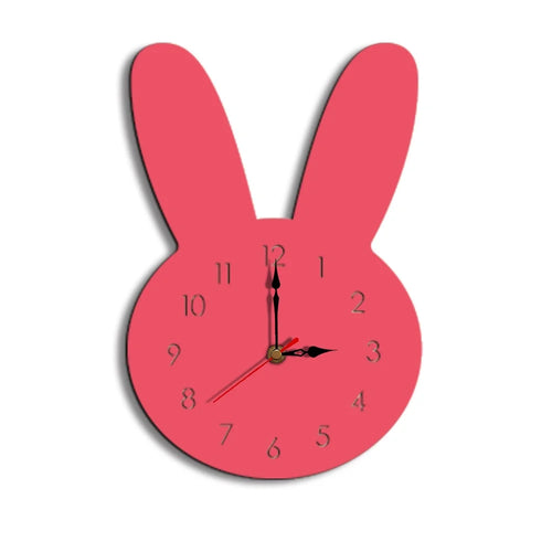Cute Rabbit Decorative Quartz Wall Clock Battery Operated Silent Clock for Living Room, Bedroom - Rose Red - 1