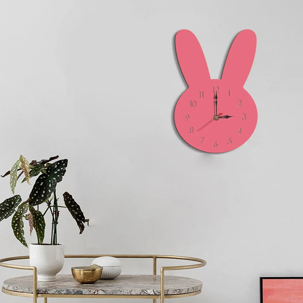 Cute Rabbit Decorative Quartz Wall Clock Battery Operated Silent Clock for Living Room, Bedroom - Rose Red - 2