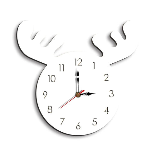 Cute Moose Decorative Quartz Wall Clock Battery Operated Silent Clock for Living Room, Bedroom - White - 1