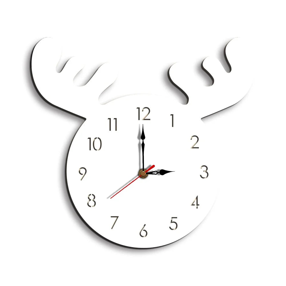 Cute Moose Decorative Quartz Wall Clock Battery Operated Silent Clock for Living Room, Bedroom - White - 1