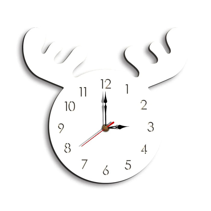 Cute Moose Decorative Quartz Wall Clock Battery Operated Silent Clock for Living Room, Bedroom - White - 1