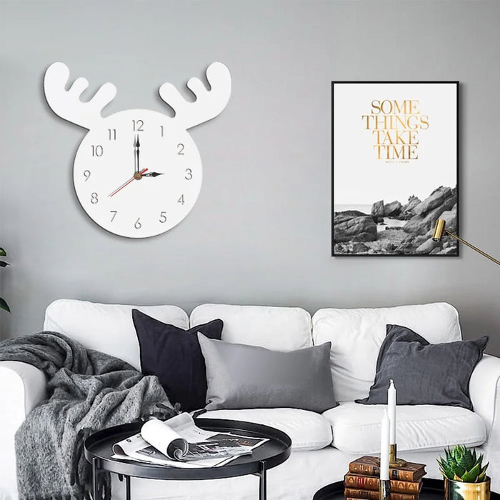 Cute Moose Decorative Quartz Wall Clock Battery Operated Silent Clock for Living Room, Bedroom - White - 2