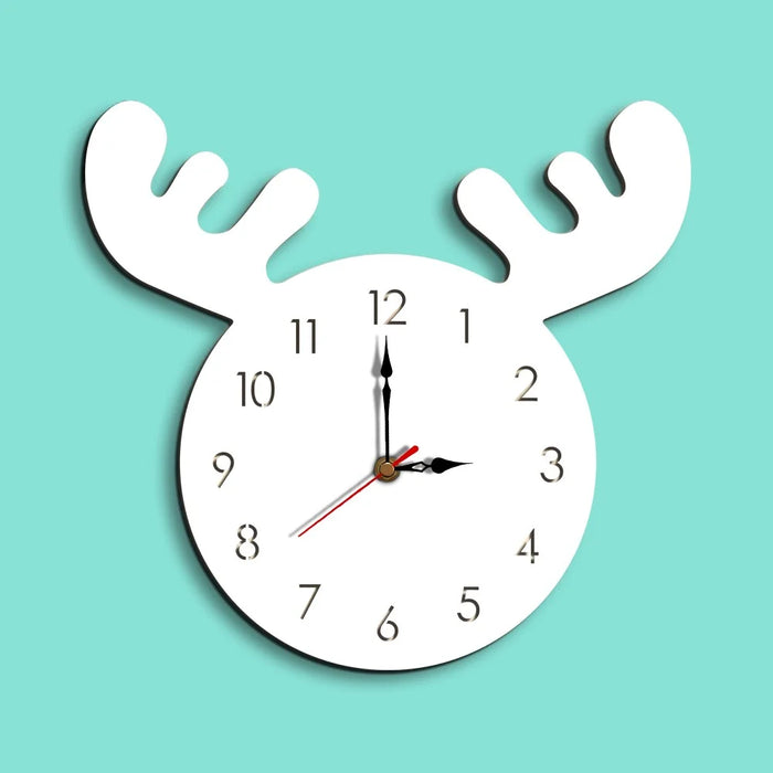 Cute Moose Decorative Quartz Wall Clock Battery Operated Silent Clock for Living Room, Bedroom - White - 4