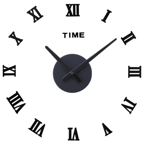 Frameless DIY Wall Clock 3D Acrylic Sticker Roman Numbers Wall Clock - Black - 1