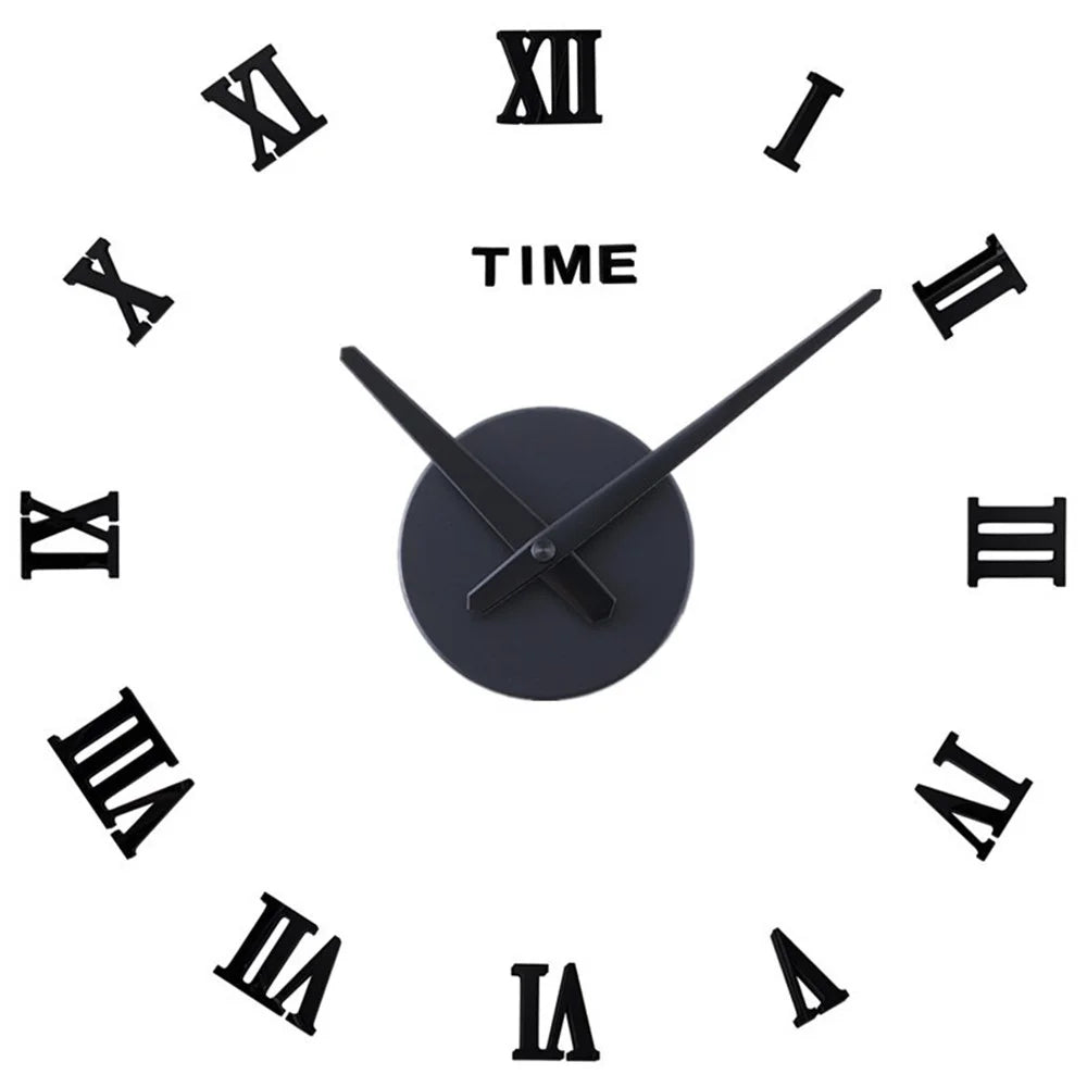 Frameless DIY Wall Clock 3D Acrylic Sticker Roman Numbers Wall Clock - Black - 1