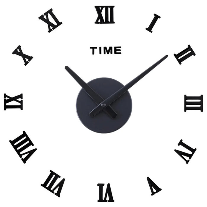 Frameless DIY Wall Clock 3D Acrylic Sticker Roman Numbers Wall Clock - Black - 1