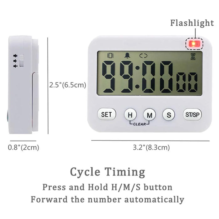 Digital Kitchen Timer Big Digit Count Down & Up Timer Memory Vibration Flashlight Loud Alarm with Magnetic Back - 2