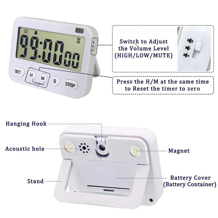 Digital Kitchen Timer Big Digit Count Down & Up Timer Memory Vibration Flashlight Loud Alarm with Magnetic Back - 3