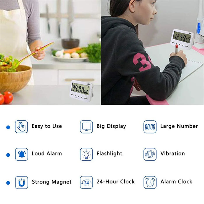 Digital Kitchen Timer Big Digit Count Down & Up Timer Memory Vibration Flashlight Loud Alarm with Magnetic Back - 6