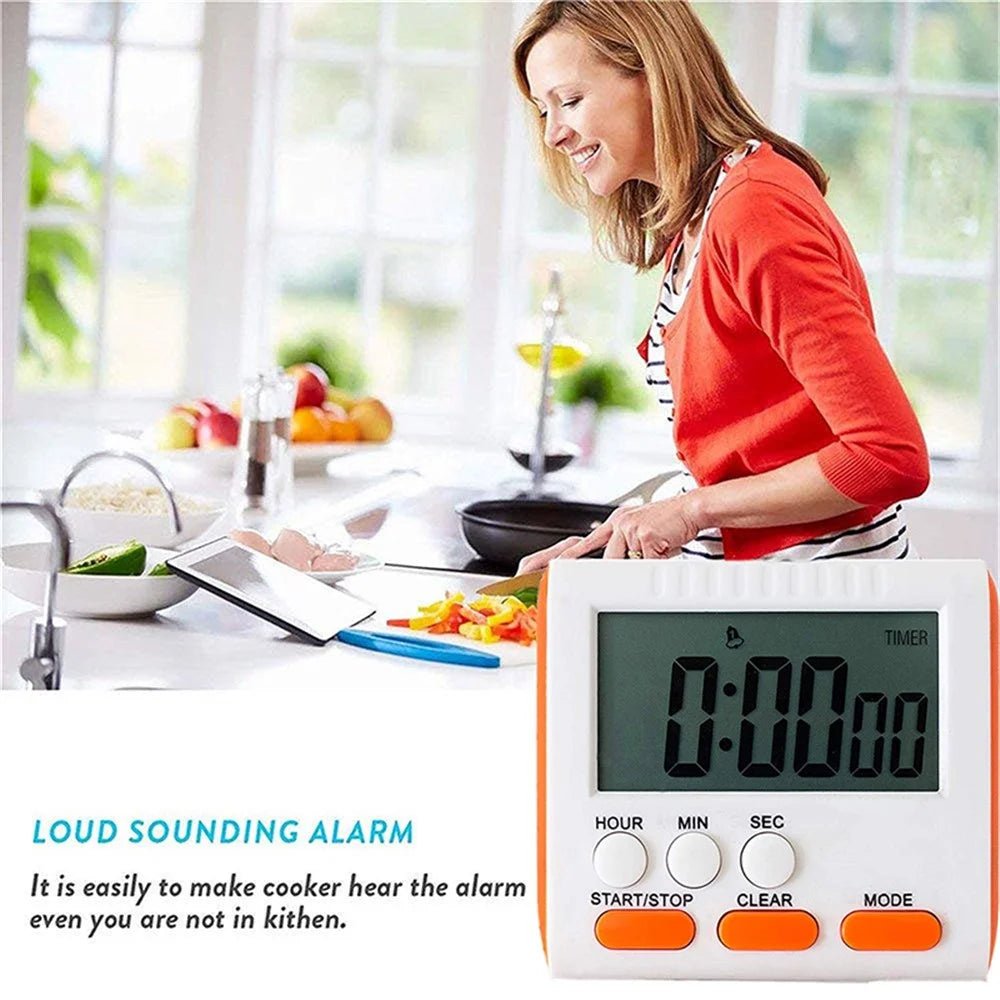 Magnetic Large LCD Digital Kitchen Timer with Loud Alarm Count Up & Down Clock 24 Hours Kitchen Timer - Orange - 3