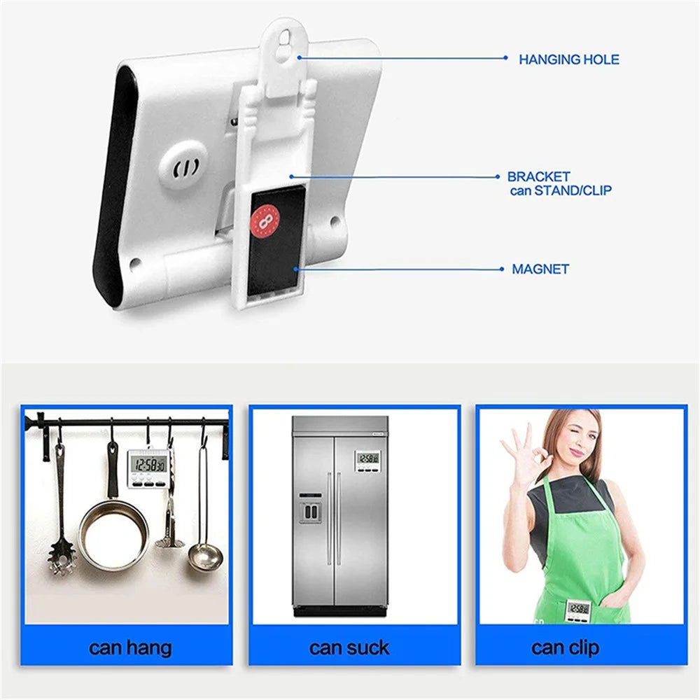 Magnetic Large LCD Digital Kitchen Timer with Loud Alarm Count Up & Down Clock 24 Hours Kitchen Timer - Orange - 7