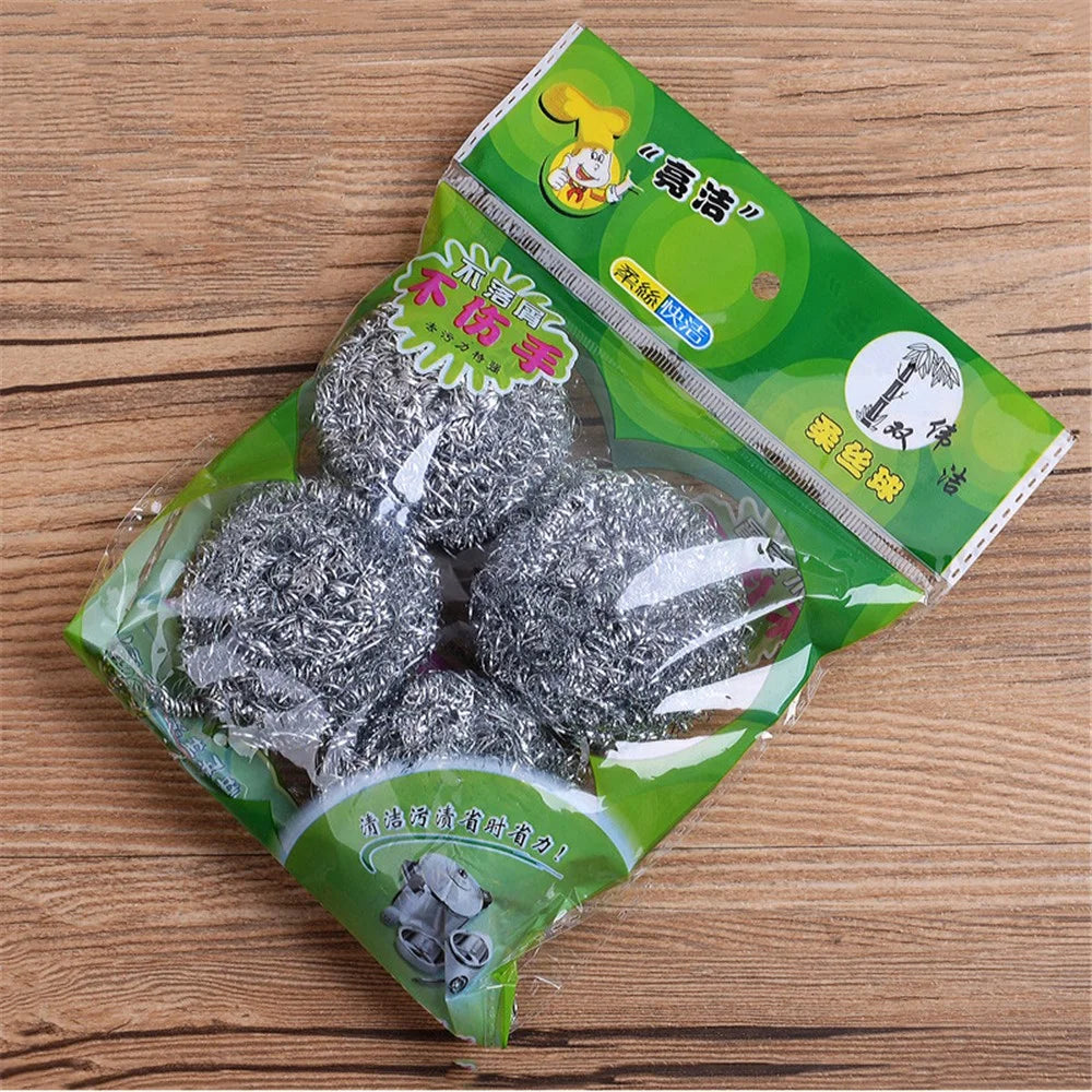 4PCS/Pack Stainless Steel Sponge Wool Kitchen Scouring Cleaner Pot Brush - 1