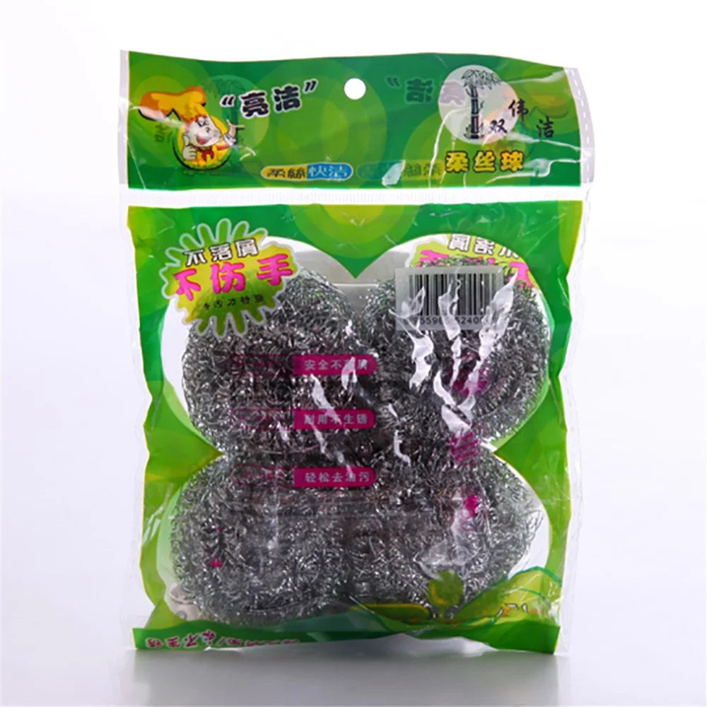 4PCS/Pack Stainless Steel Sponge Wool Kitchen Scouring Cleaner Pot Brush - 4
