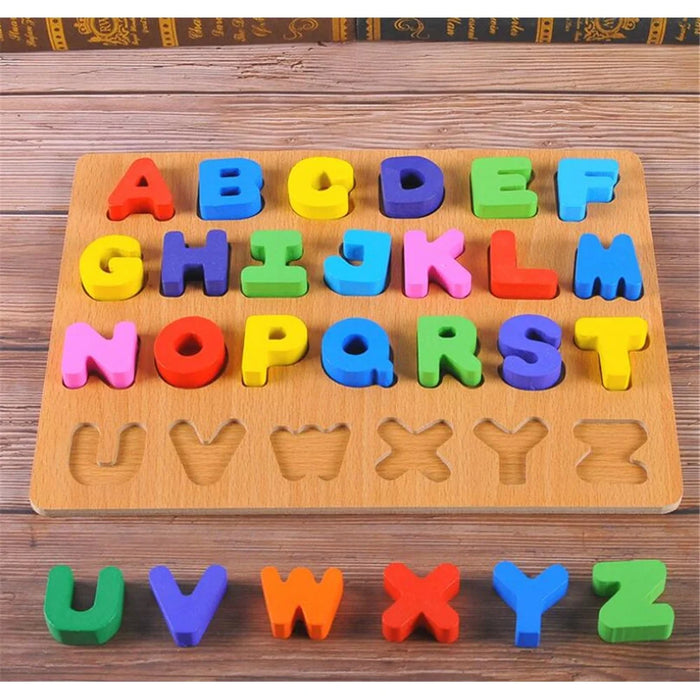 Wooden Puzzles Alphabet Letter Number Board Games Learning Jigsaw Educational Toys Gift - A-Z - 1