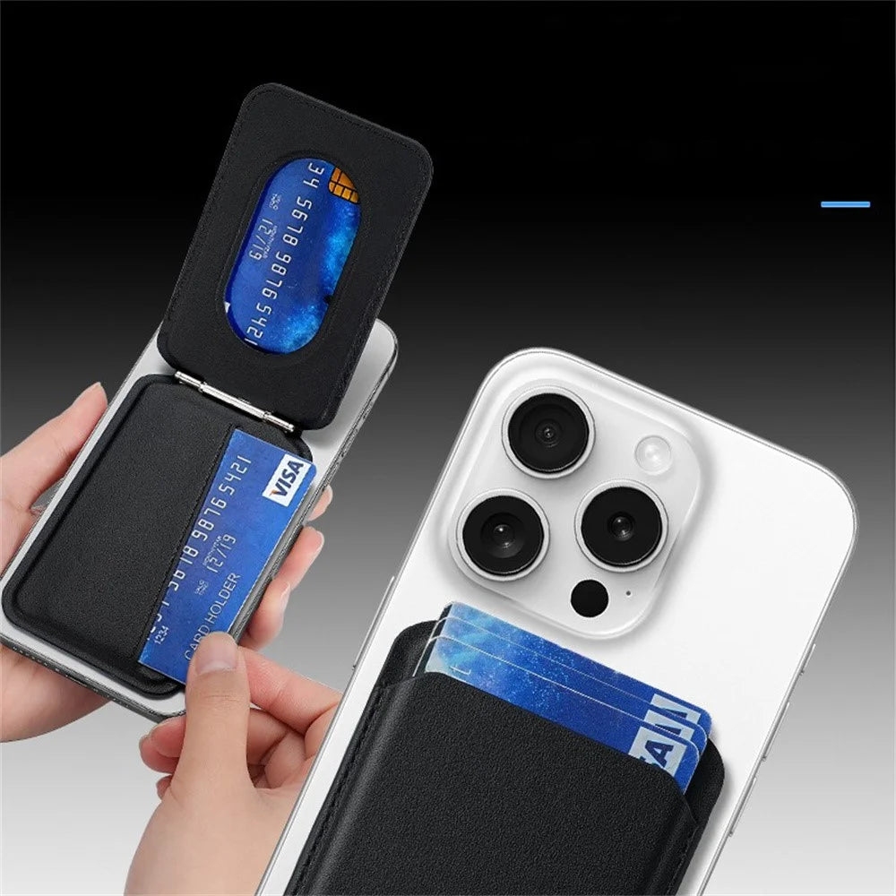 M66 Magnetic Card Holder Wallet Kickstand PU Leather Secure Bank Card Bag - Black - 4