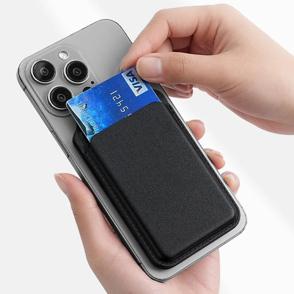 M66 Magnetic Card Holder Wallet Kickstand PU Leather Secure Bank Card Bag - Black - 5