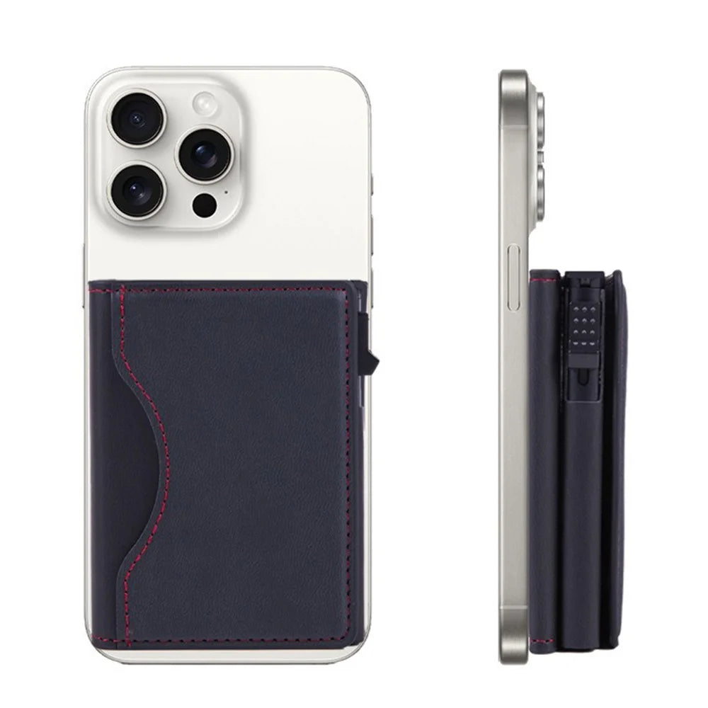 Magnetic Card Holder RFID Blocking PU Leather Wallet Phone Sleeve - Black - 2