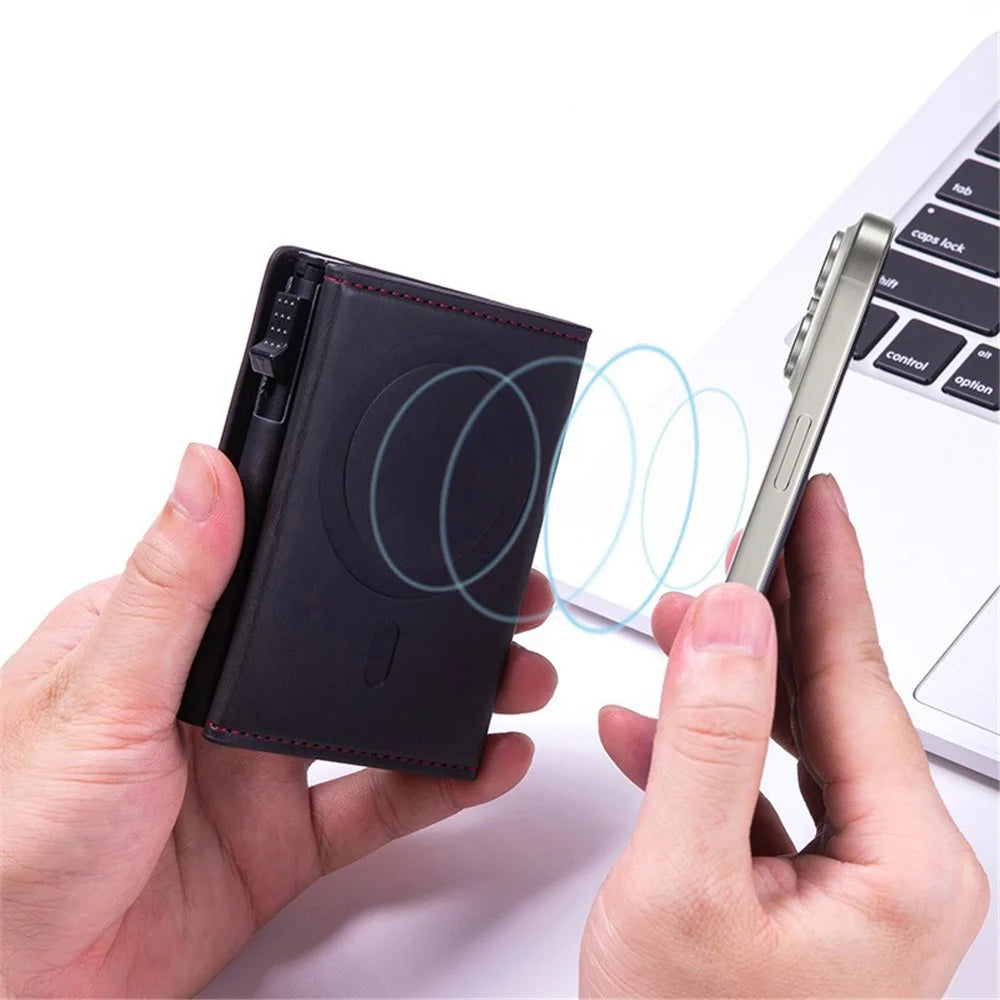 Magnetic Card Holder RFID Blocking PU Leather Wallet Phone Sleeve - Black - 3