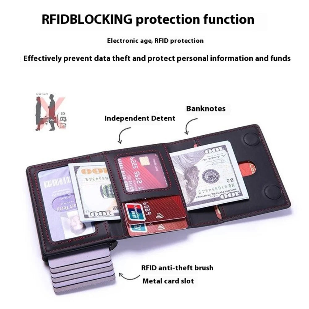 Magnetic Card Holder RFID Blocking PU Leather Wallet Phone Sleeve - Black - 4