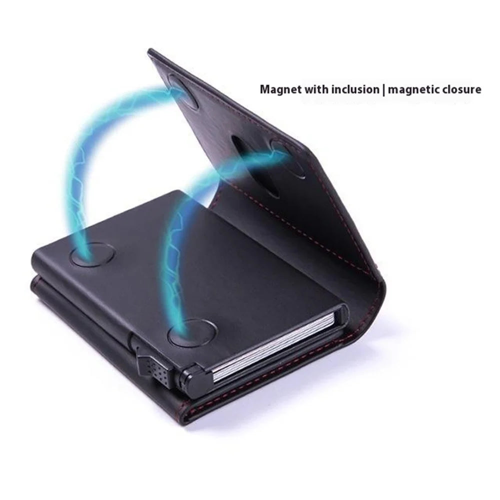 Magnetic Card Holder RFID Blocking PU Leather Wallet Phone Sleeve - Black - 5