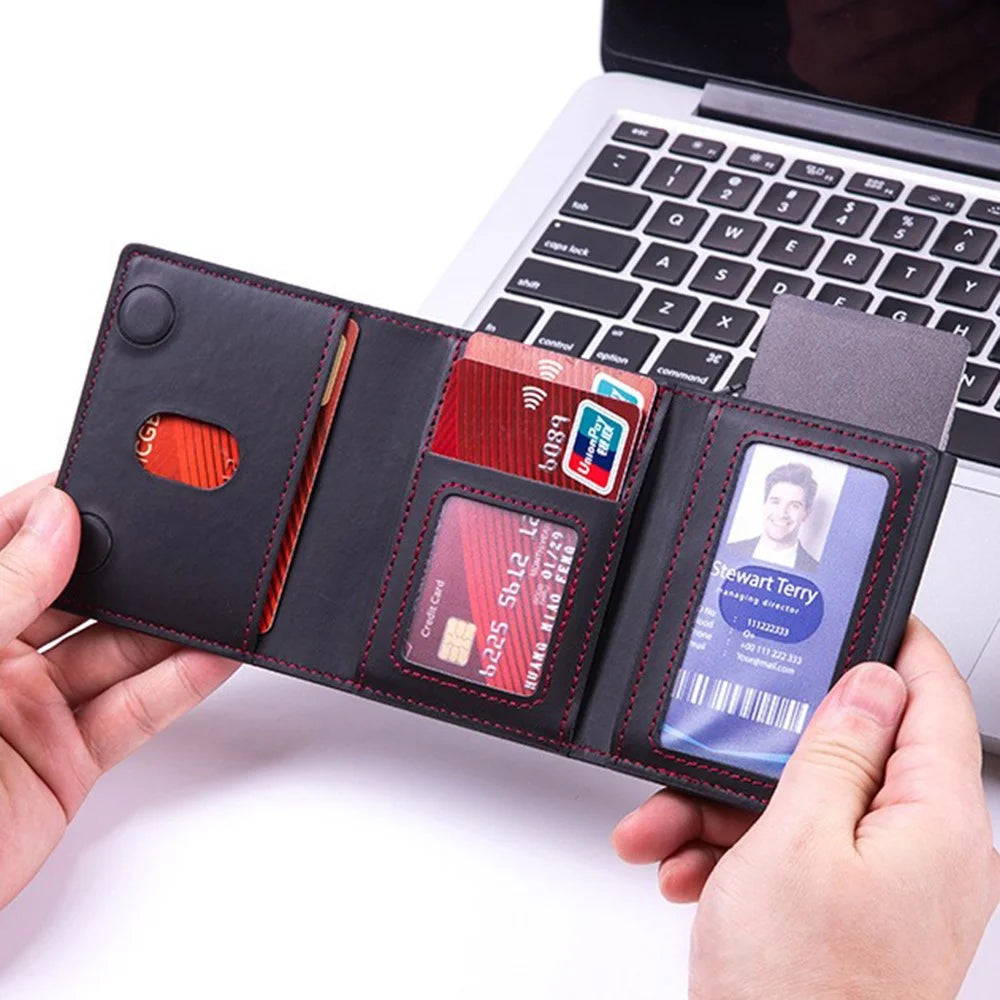 Magnetic Card Holder RFID Blocking PU Leather Wallet Phone Sleeve - Black - 7