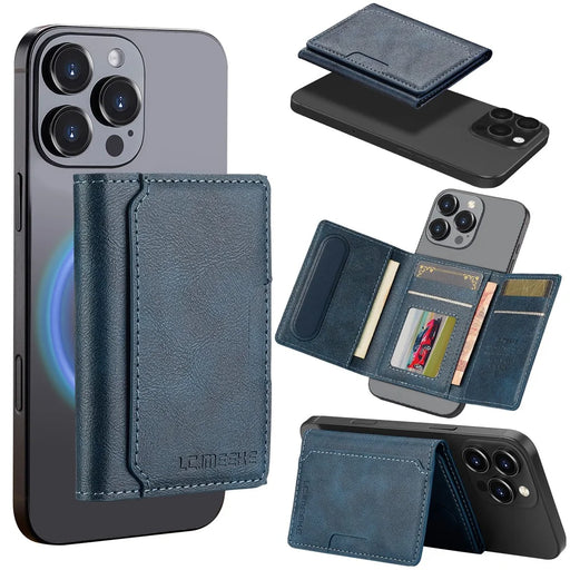 LC.IMEEKE Magnetic Card Holder Kickstand RFID Blocking PU Leather Phone Back Card Case - Blue - 1