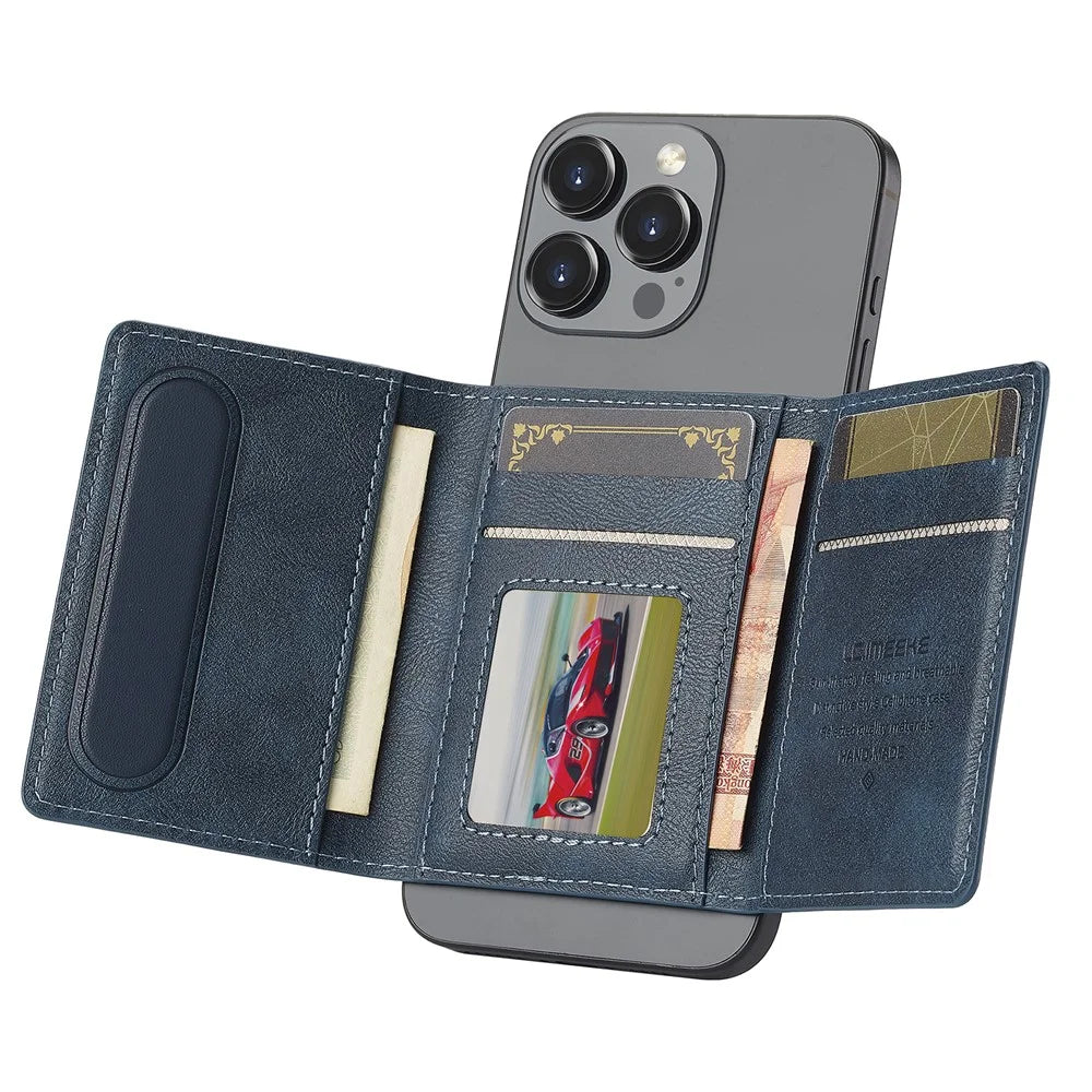 LC.IMEEKE Magnetic Card Holder Kickstand RFID Blocking PU Leather Phone Back Card Case - Blue - 2