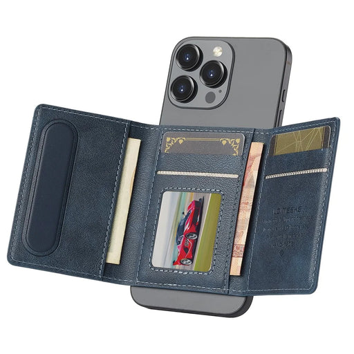 LC.IMEEKE Magnetic Card Holder Kickstand RFID Blocking PU Leather Phone Back Card Case - Blue - 2