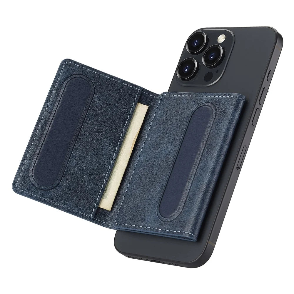 LC.IMEEKE Magnetic Card Holder Kickstand RFID Blocking PU Leather Phone Back Card Case - Blue - 3