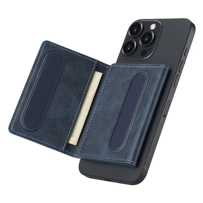 LC.IMEEKE Magnetic Card Holder Kickstand RFID Blocking PU Leather Phone Back Card Case - Blue - 3