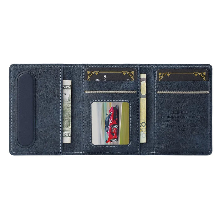 LC.IMEEKE Magnetic Card Holder Kickstand RFID Blocking PU Leather Phone Back Card Case - Blue - 5