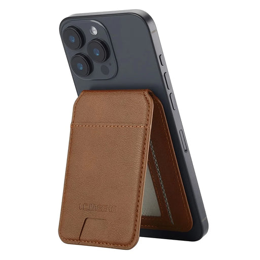 LC.IMEEKE Phone Magnetic Card Holder RFID Blocking Card Slots Leather Kickstand - Brown - 2