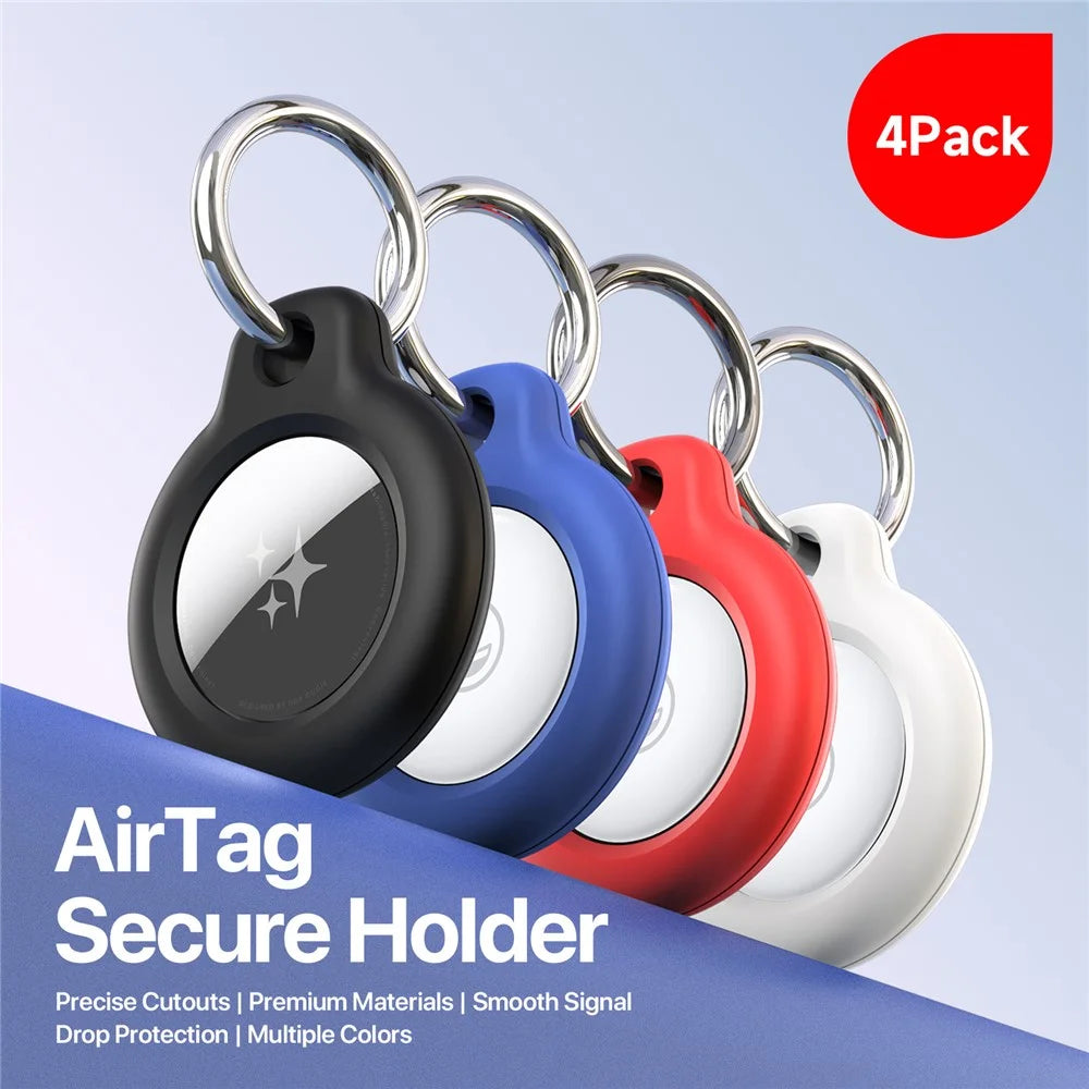 DUX DUCIS For AirTag  4Pcs/Set PC Protective Case for AirTag Skin Sleeve Cover with Keychain - Black+Blue+Red+White - 2