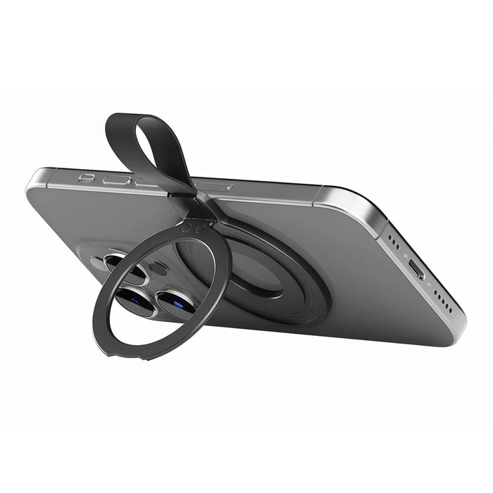 Magnetic Kickstand Metal Phone Grip Ring Holder with Finger Strap  - Black - 3